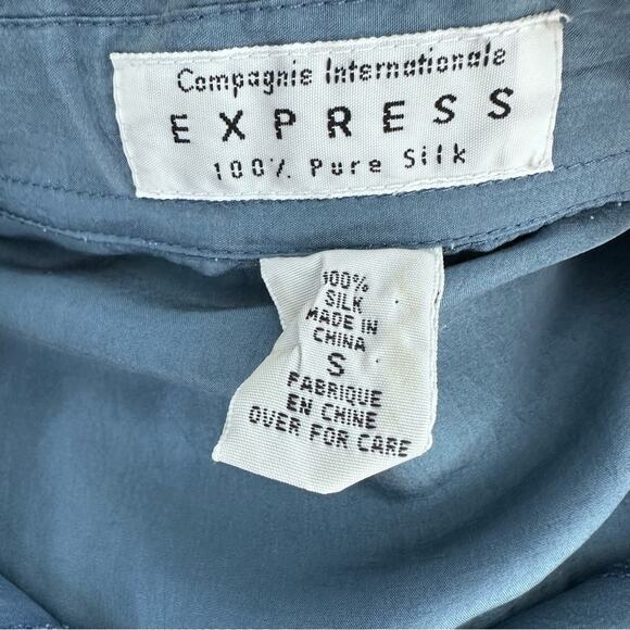 Express - Campagnie International, Silk Steele blue button down blouse, sizeS - Picture 10 of 11